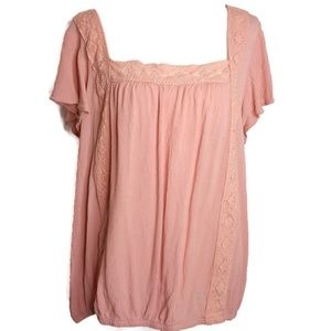 TORRID Coral Lace Trim Square Collar Top Shirt 2x